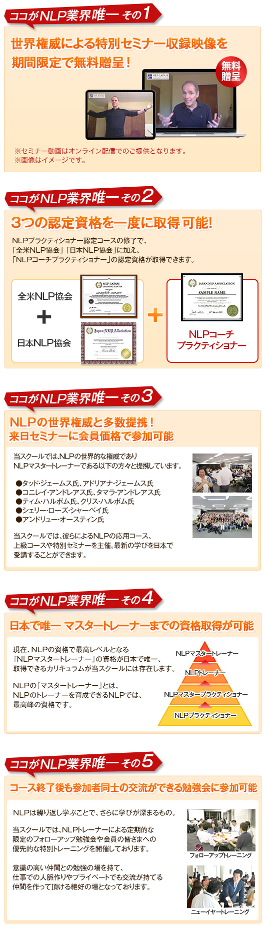 NLPプラクティショナー ３つの資格を同時に取得可能なコース